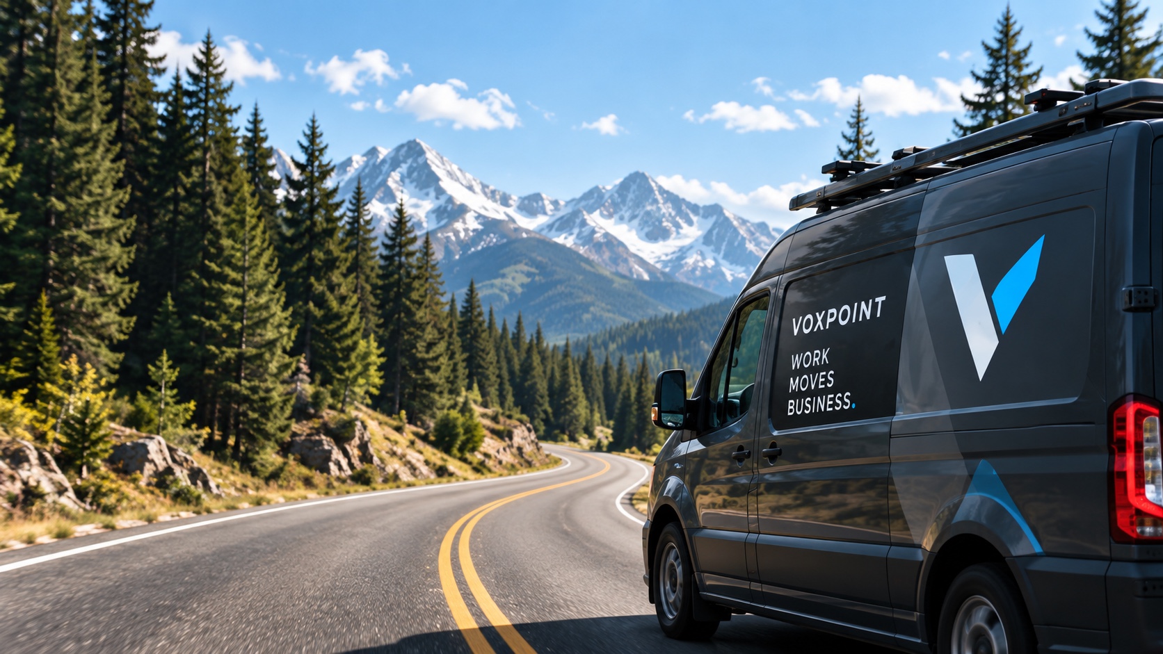 VoxPoint van on a mountain road